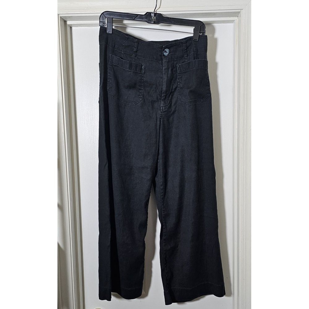 Maeve Anthropologie The Colette Linen Cropped Wide Leg Pants Size 29 Dark Blue